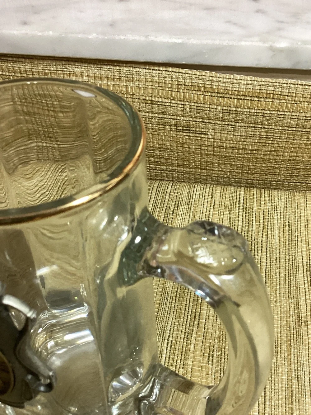 Glass Beer Stein Mug with Golf Emblem - Clear Raised Metal Medallion